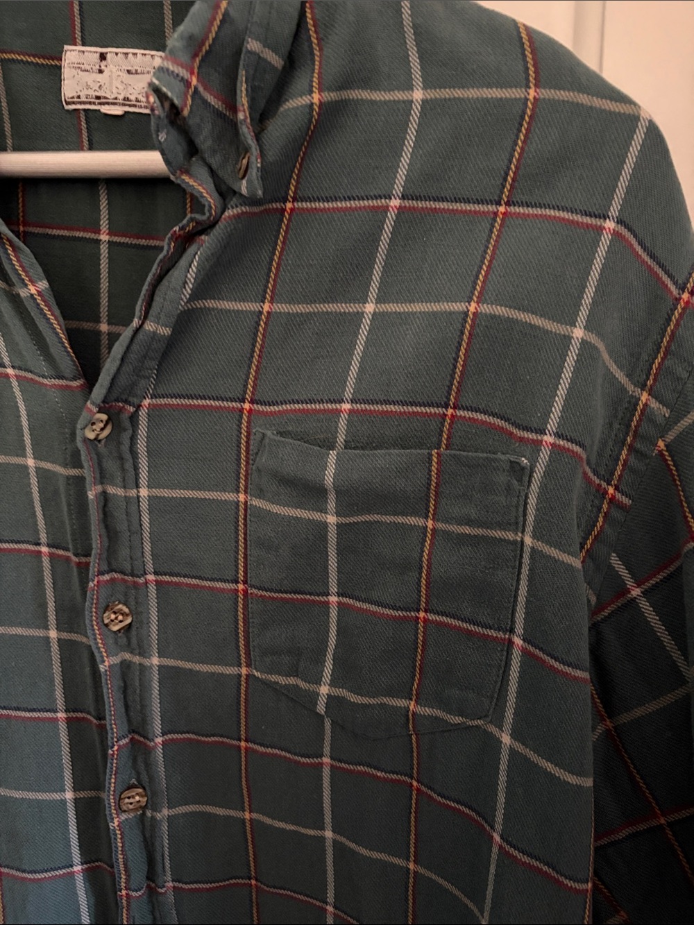 Vintage Teal Plaid Cotton Flannel (Size M) - Picture 5 of 8